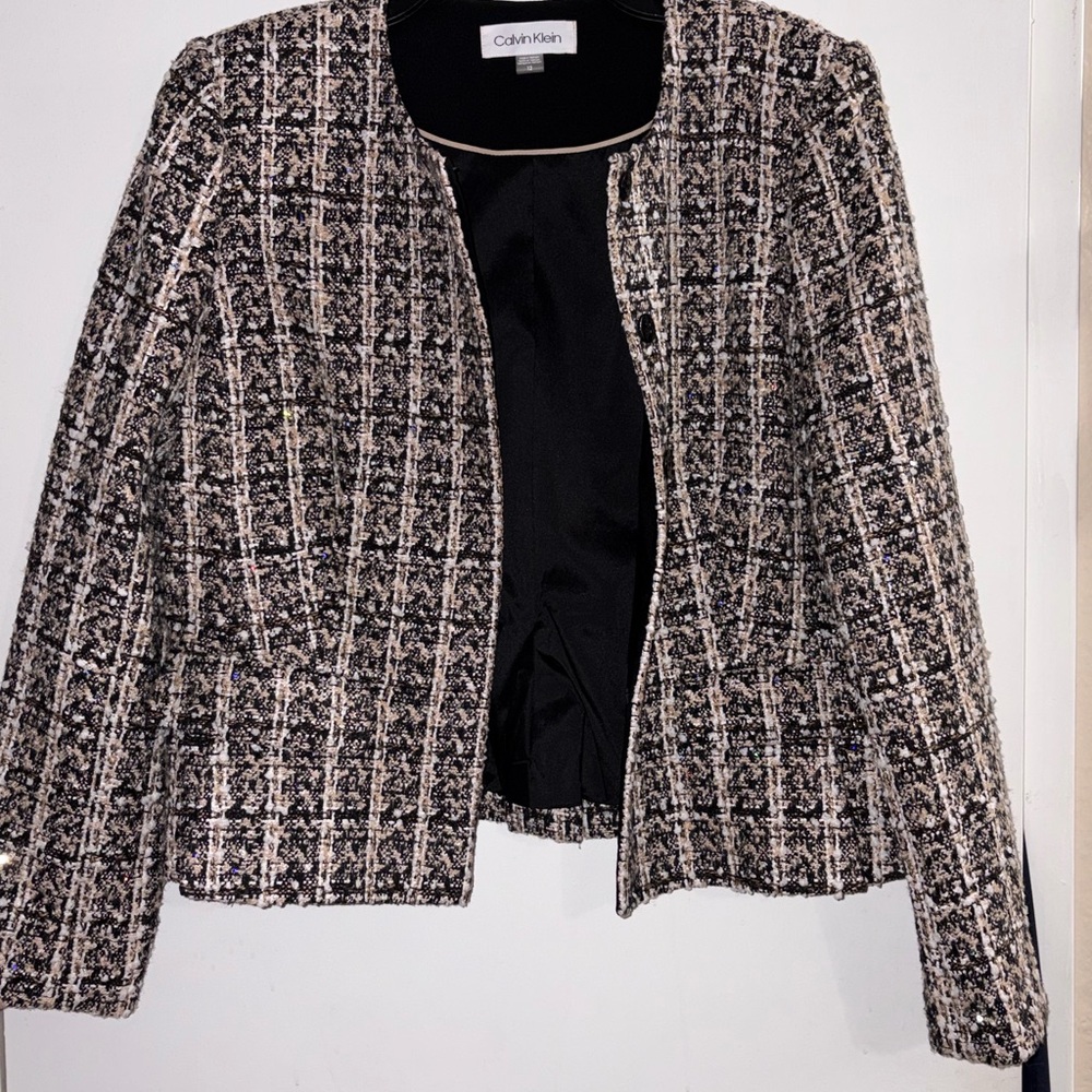 🤍 Calvin Klein Tweed Cropped Jacket | Open Front | Classic Workwear 🤍